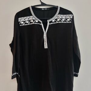 Urban Coco Black Embroidered Tunic Top